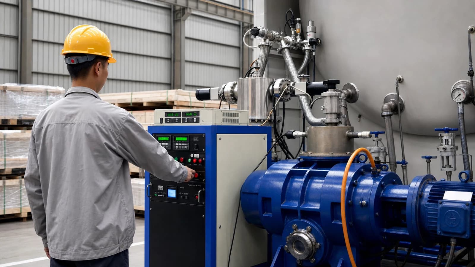 Vacuum test control system used to check tank tightness