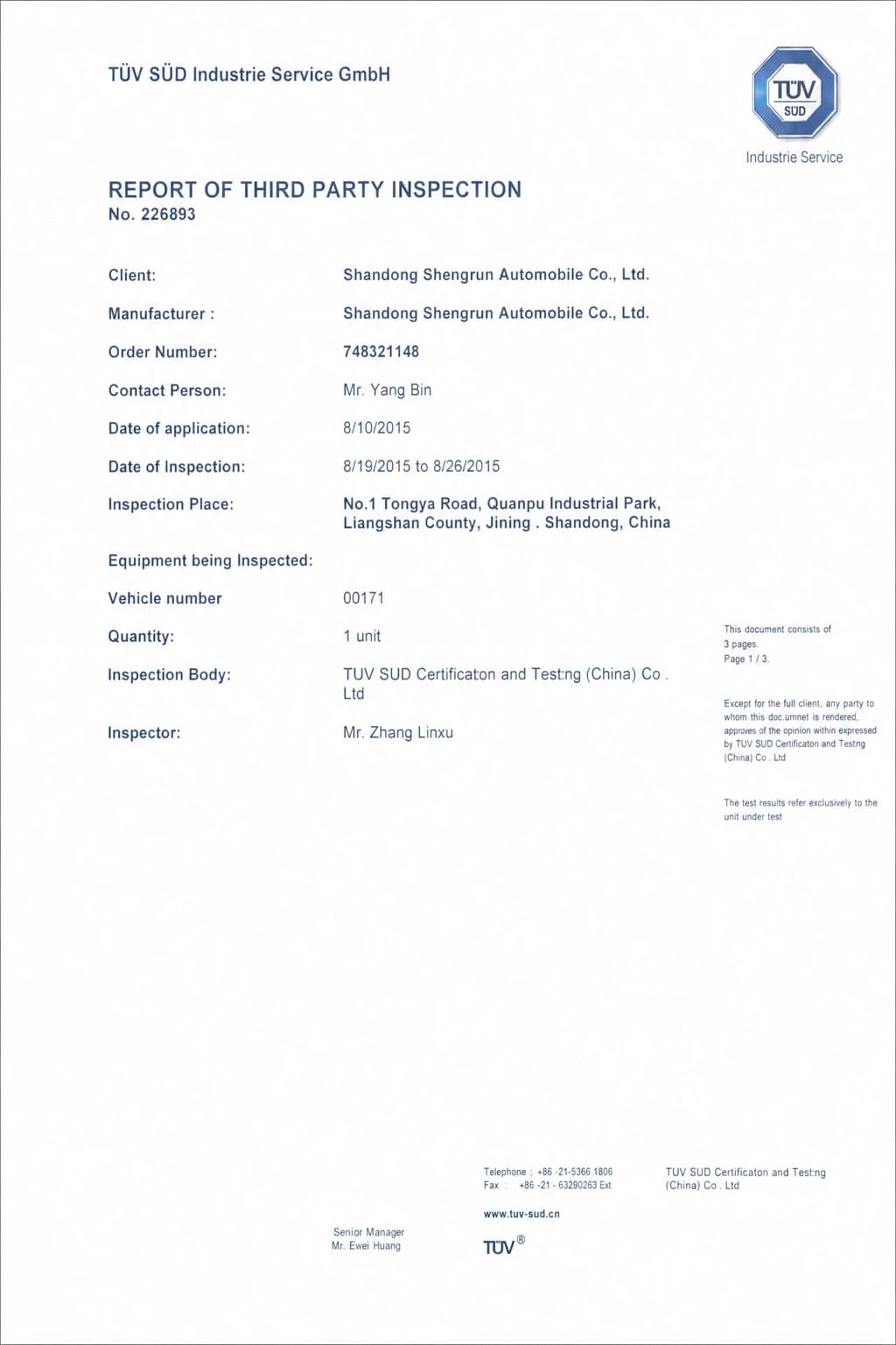 TÜV third-party inspection certificate, earlier scan
