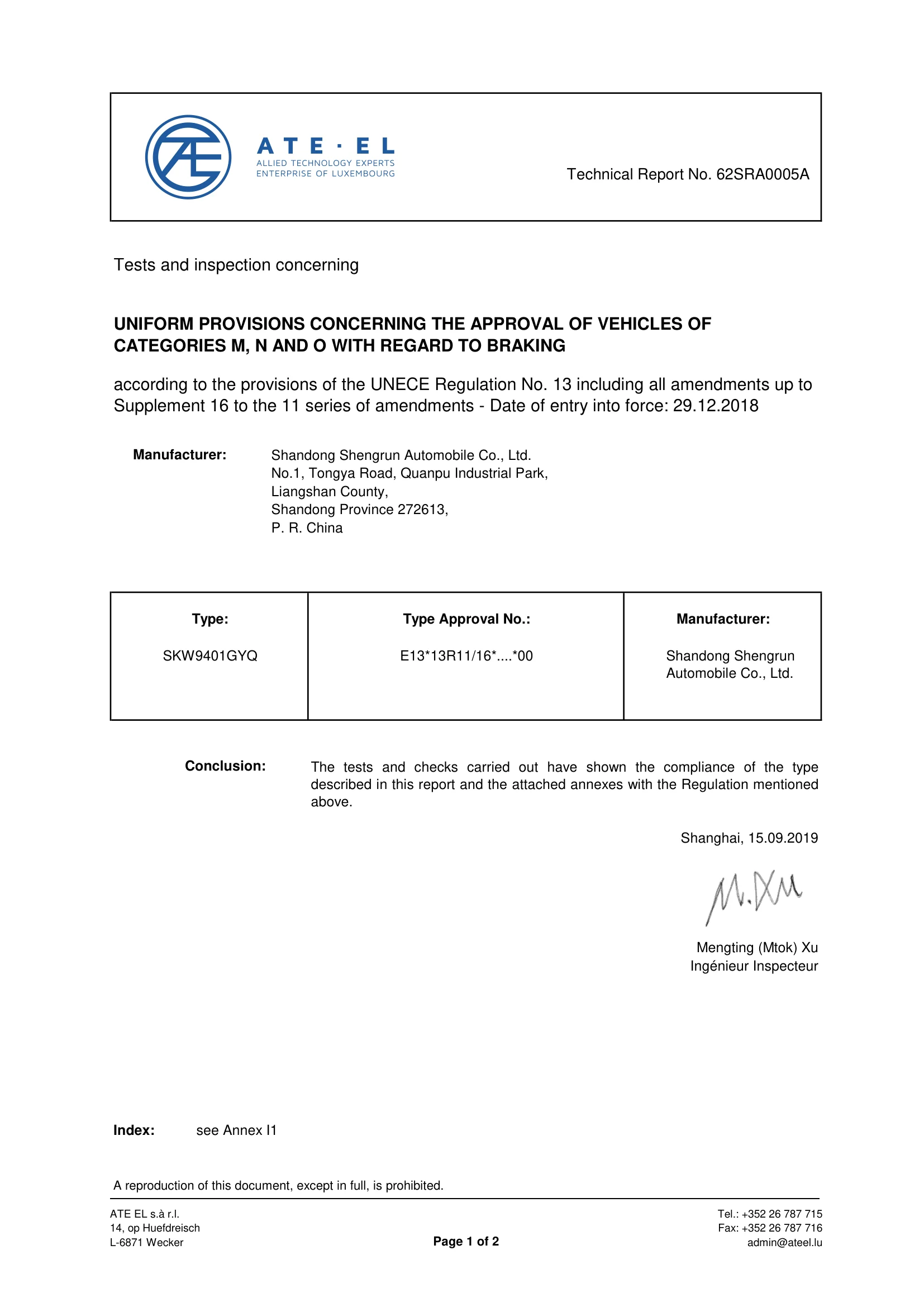 UNECE ECE-R13 braking technical report, marked Draft